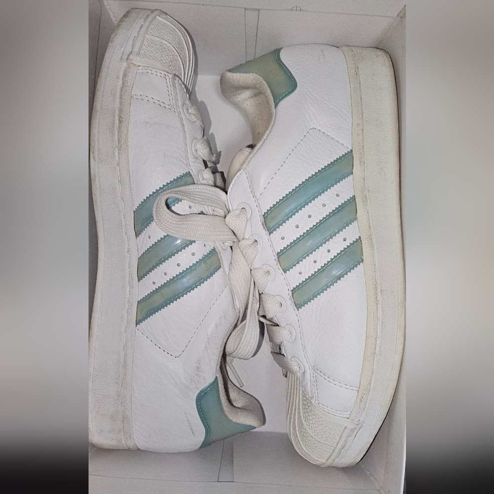 Adidas Women's White and Blue Sneakers